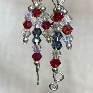 Sterling Silver and Red, White and Blue Crystal Dangle Earrings by Shanstones